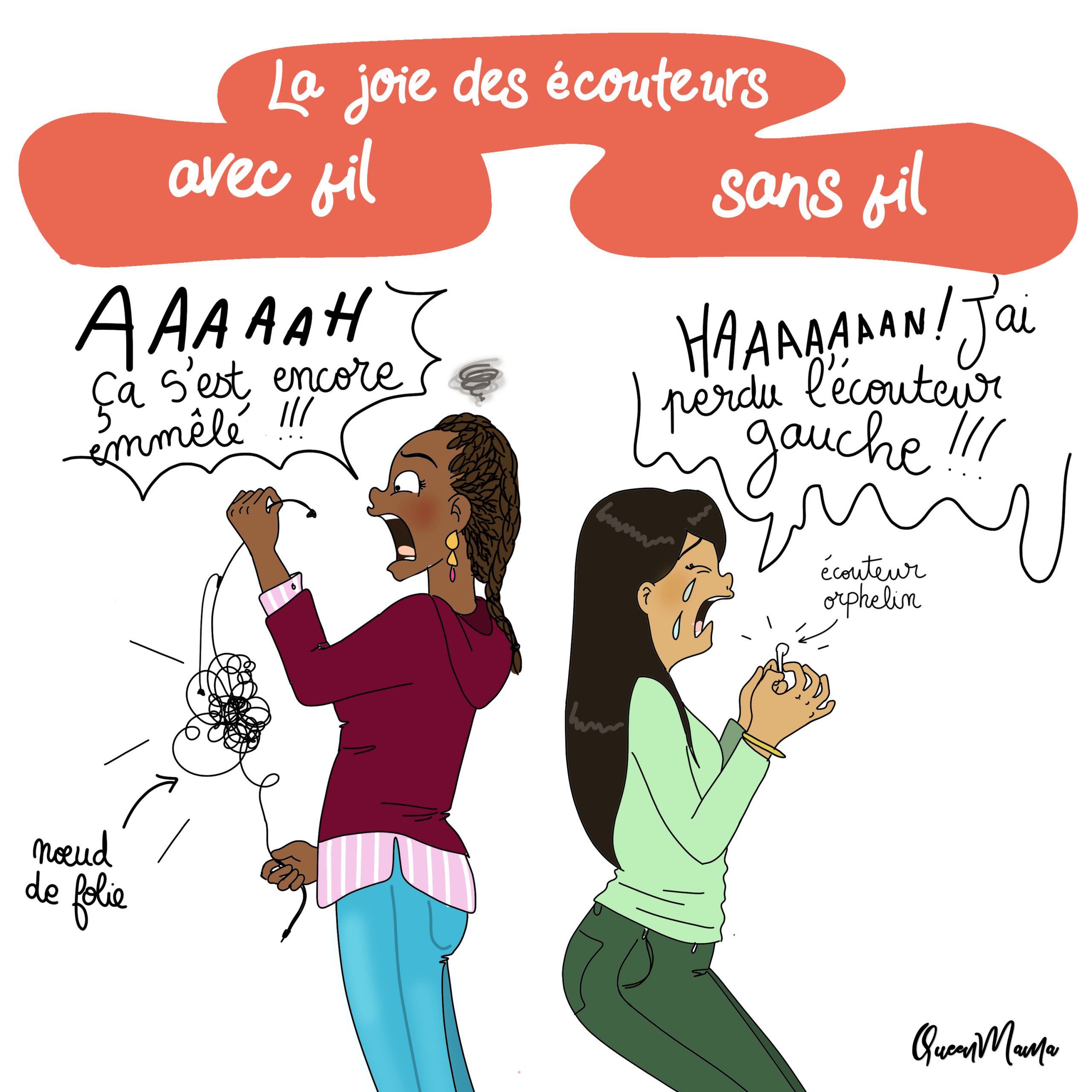 humour, illustratrice, dessin, écouteurs sans fil, illustration, rouen, paris