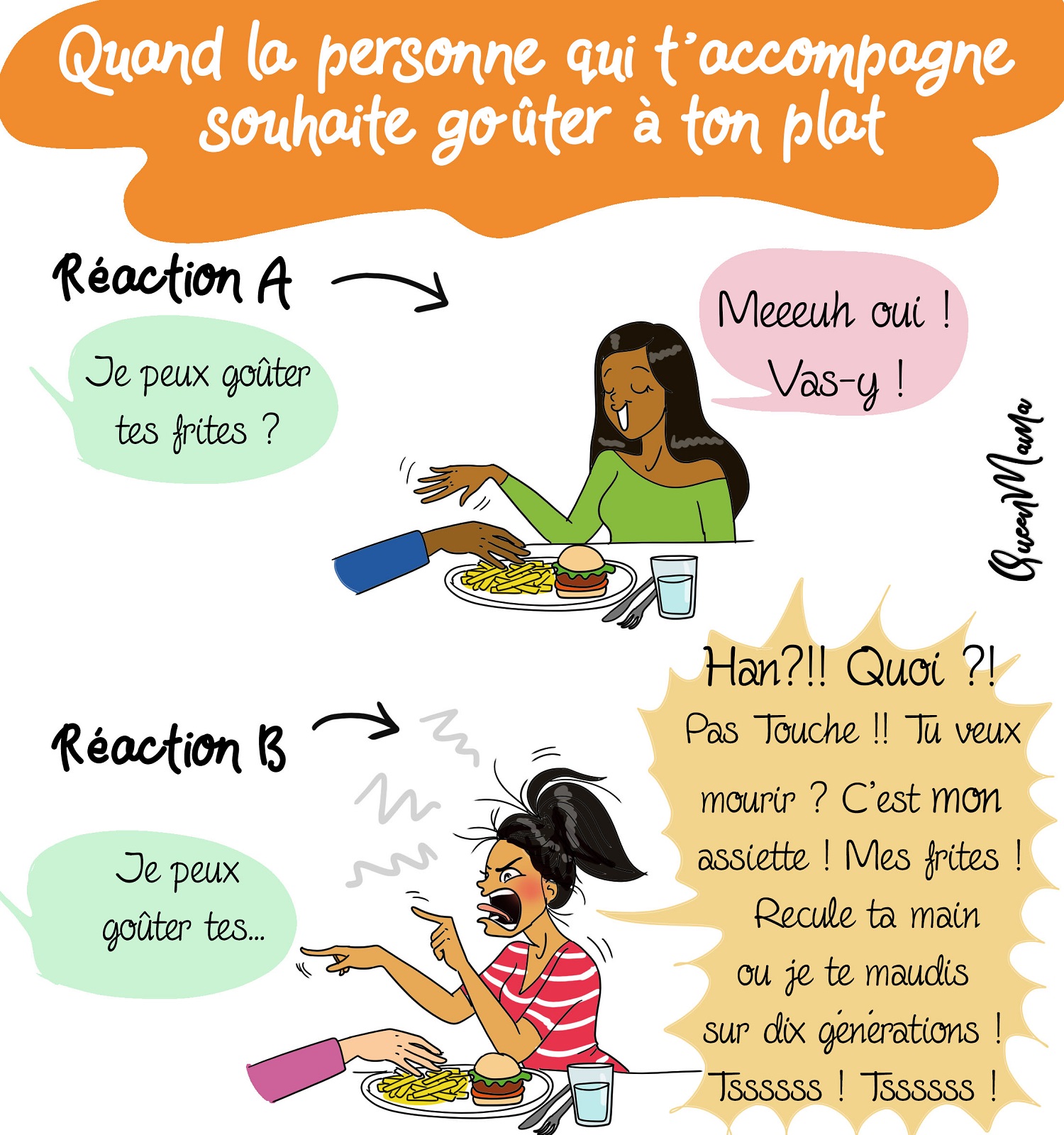 une femme ne veut pas partager son plat elle fait une crise